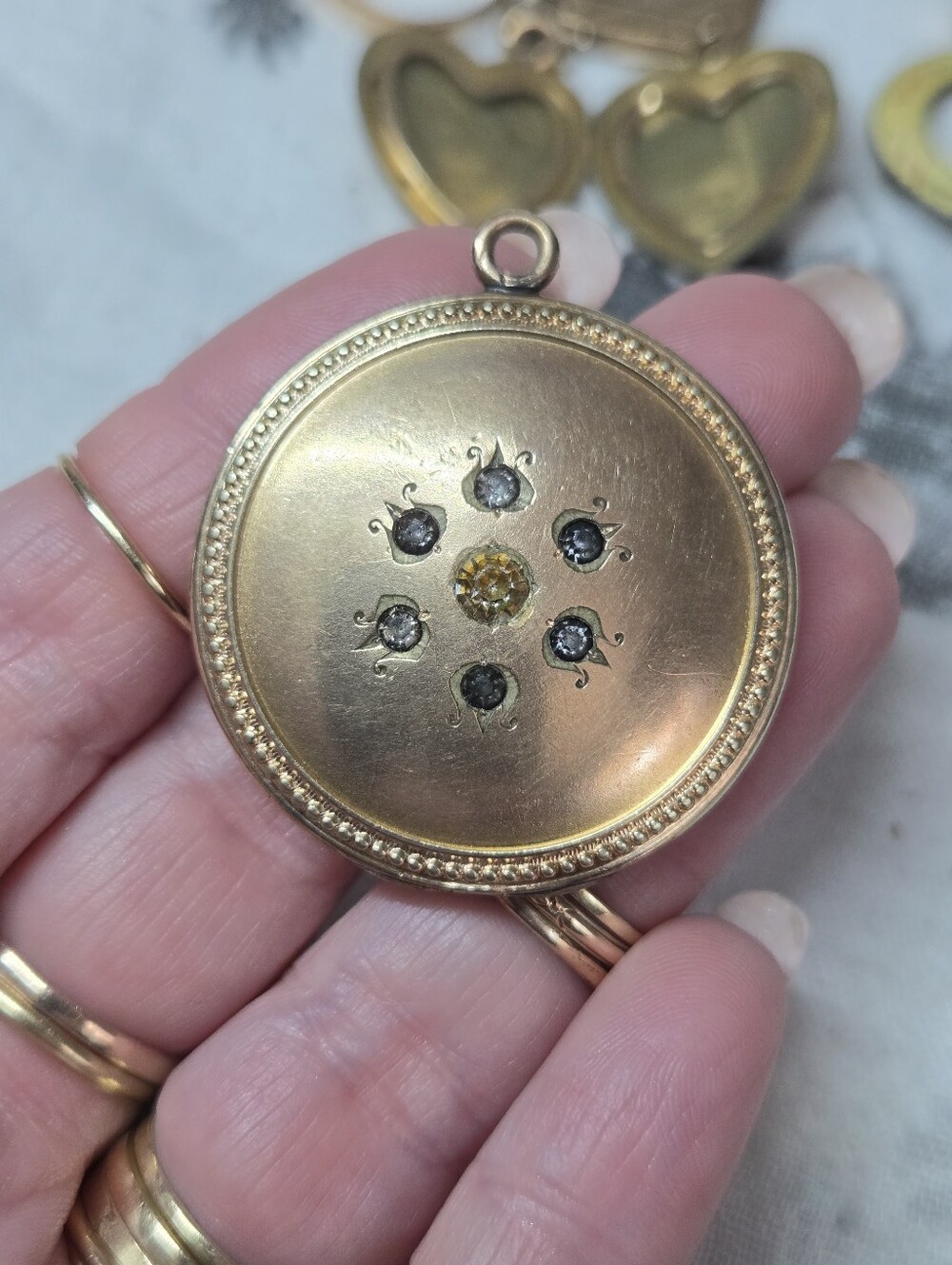 Victorian Gold Filled Floral Locket Pendant with Accent Stones